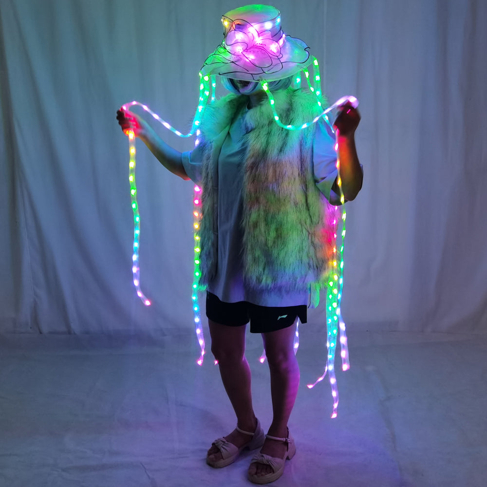 LED Jellyfish Hat Full Color Luminous Headwear Glowing Party Props - Temlaser.net