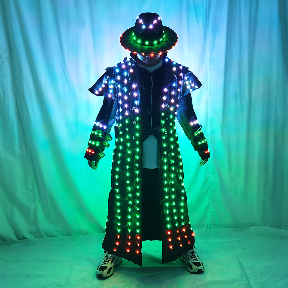 زي رقص روبوت LED، سترة مسرحية، بدلة راقص، ليزر كوسبلاي لحفلات النوادي الليلية، رقص رجالي