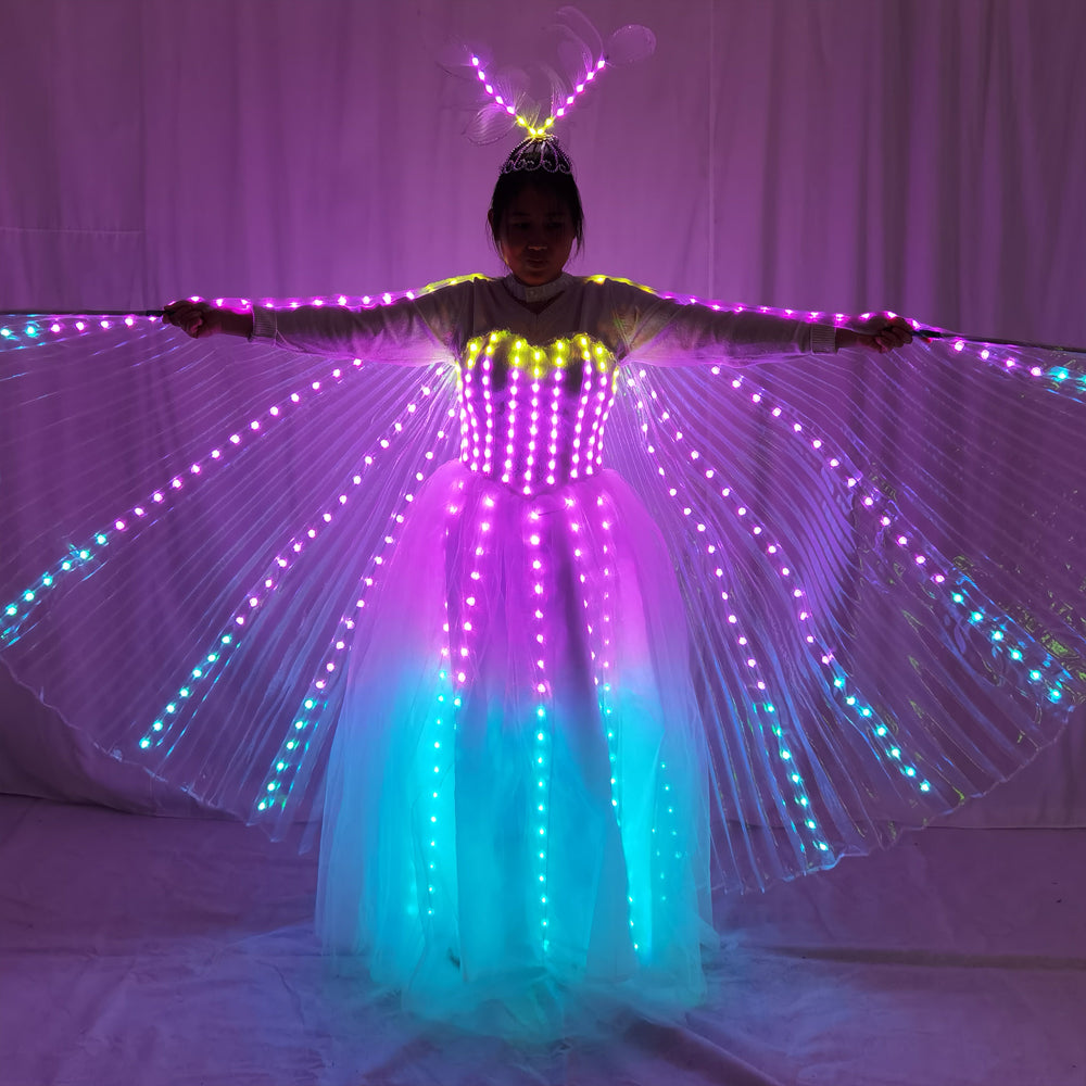 LED Wedding Dress Luminous Suits Light Clothing Glowing Wedding Skirt LED Wings for Women Ballroom Dance Dress