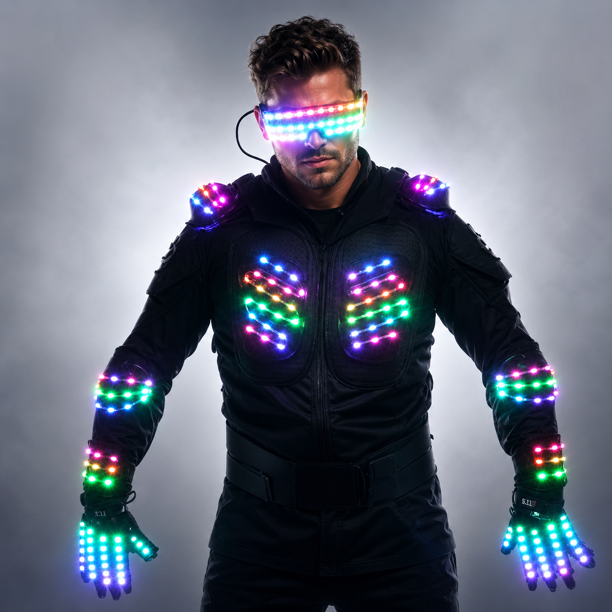 RGB Colorful Light Armor Outfit Glowing Clothe Show Dress Bar DJ MC Performance Robot Uomo Suit