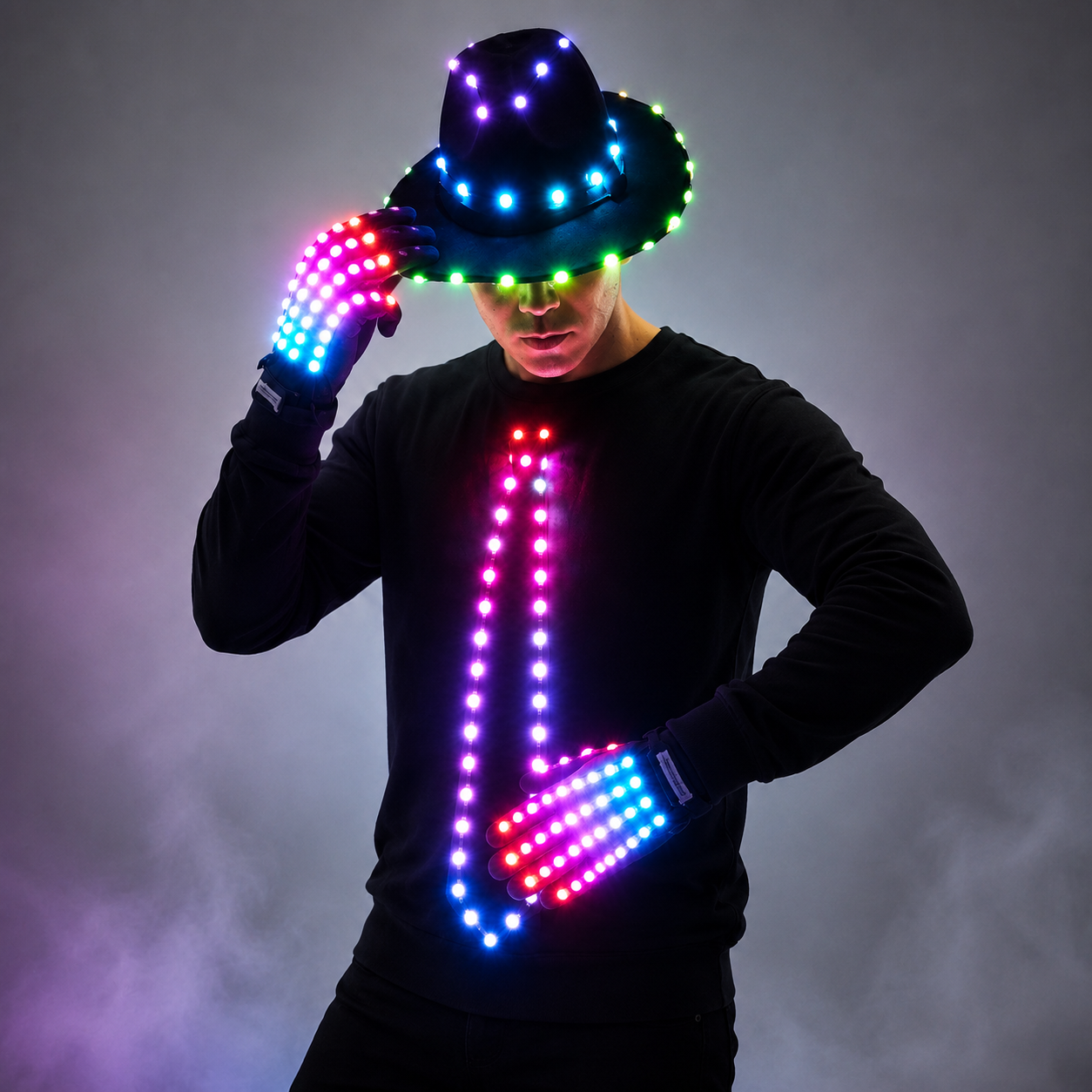 LED Blinking Sequin Jazz Hat & Bow Tie for Wedding Birthday Party Ramadan Decoration