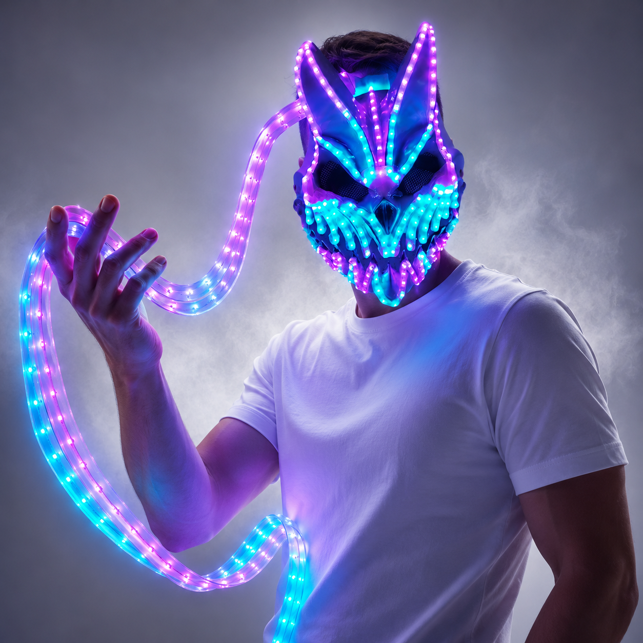 LED Rabbit Bear Mask with Remote Color Change Halloween Horror Bunny Mask