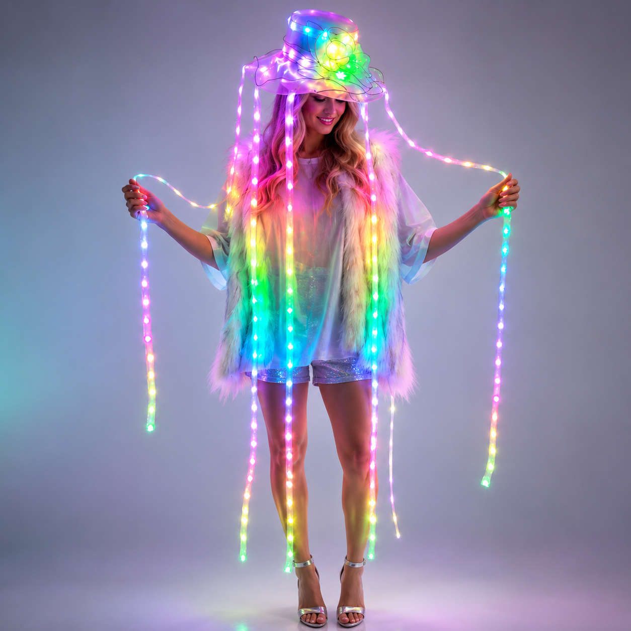 LED Jellyfish Hat Full Color Luminous Headwear Glowing Party Props