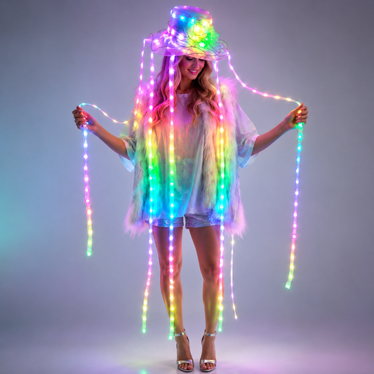 LED Jellyfish Hat Full Color Luminous Headwear Glowing Party Props