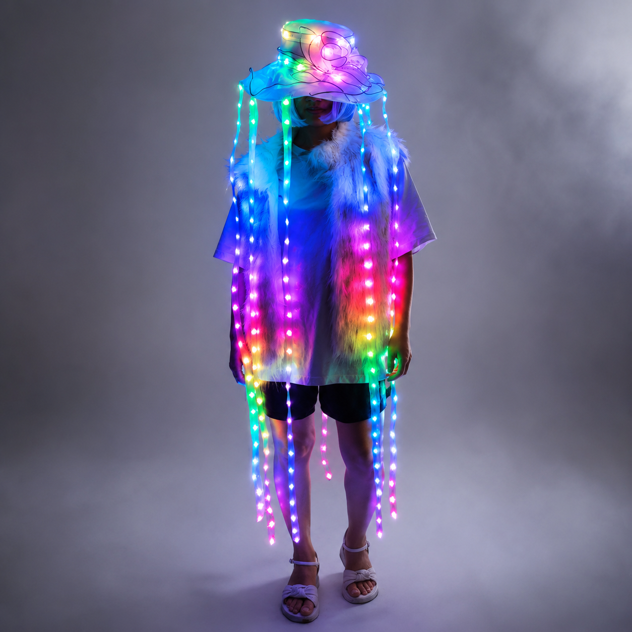 LED Jellyfish Hat Full Color Luminous Headwear Glowing Party Props