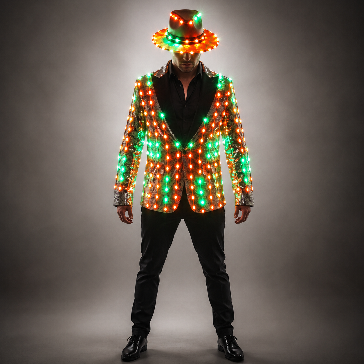 Lentejuelas LED a todo color, iluminación de moda, vestido de presentador mayor, baile, padrino, banquete, chaqueta de traje delgada