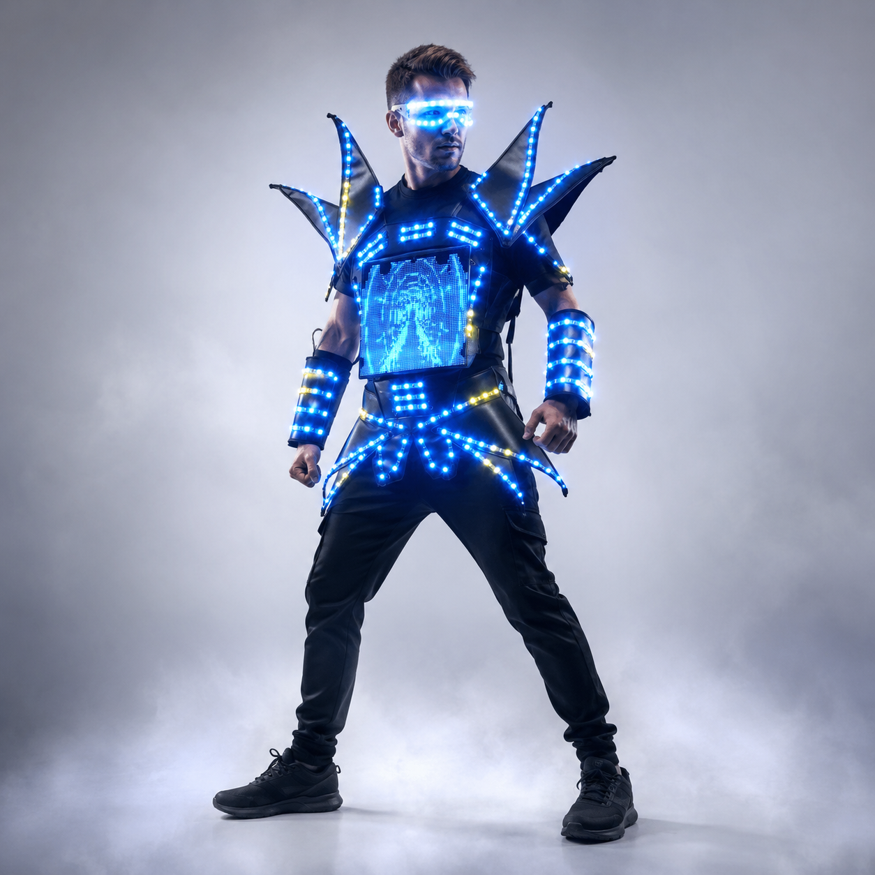 LED Robot Display Costumes Party Performance Wears Armor Suit Colorful Light Mirror Clothe Club Show Outfits Helmets Disco