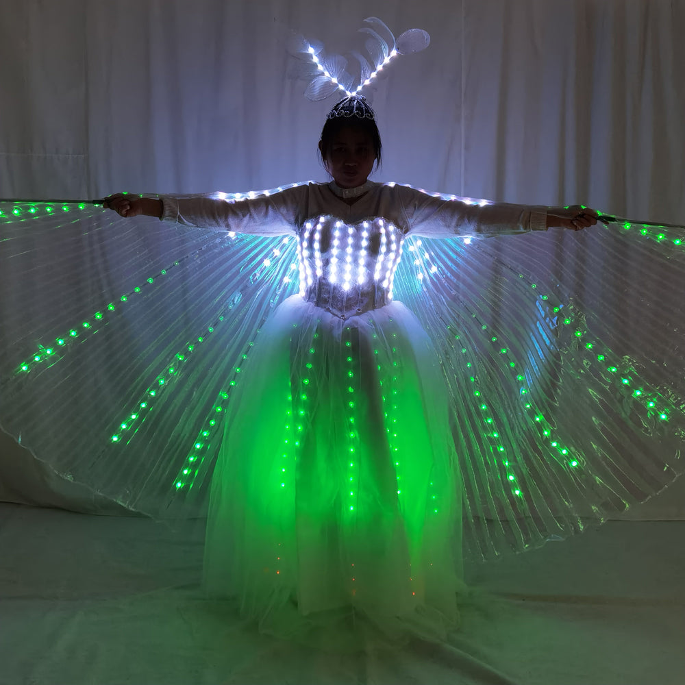 LED Wedding Dress Luminous Suits Light Clothing Glowing Wedding Skirt LED Wings for Women Ballroom Dance Dress