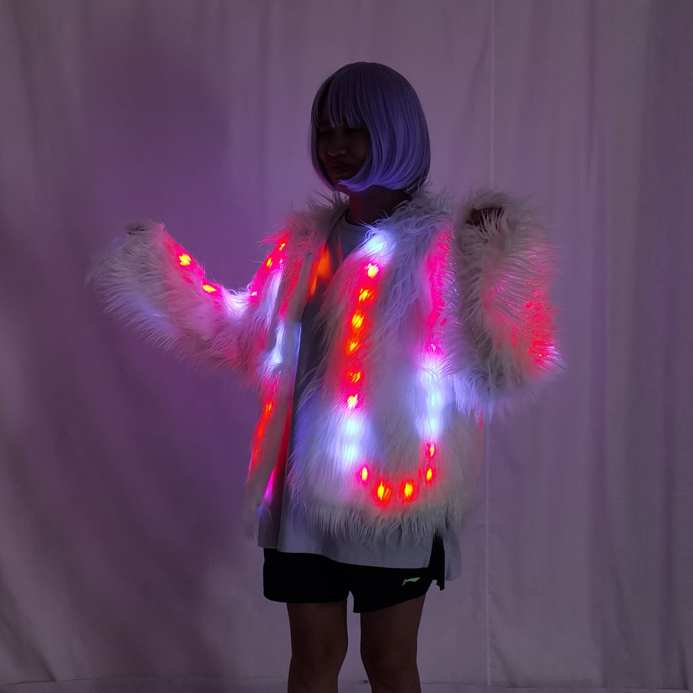 LED Faux Fur Decorative Overcoat | Light Up Christmas Party Jacket & Holiday Outerwear - Temlaser.net