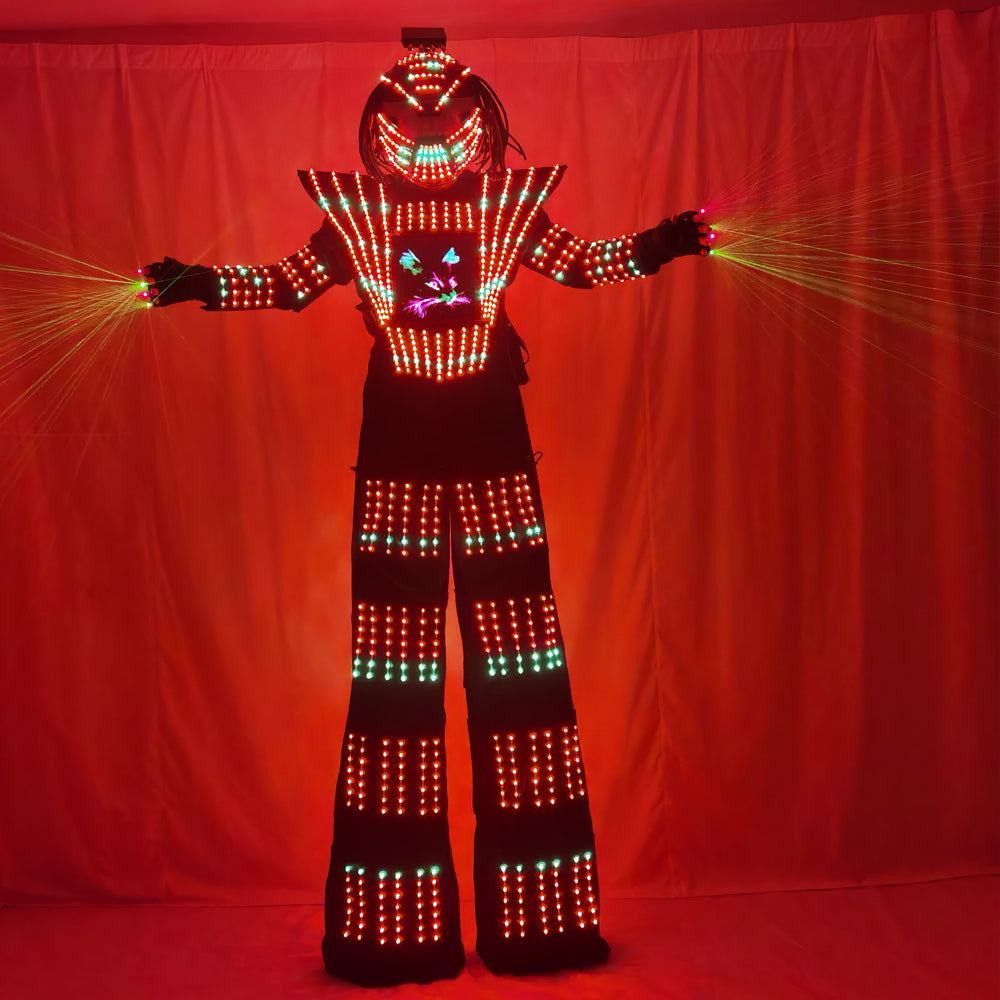 Full Color Smart Pixels LED Robot Costume | Stilt Walking Suit with 7-Color RGB Glow for Dance Stage