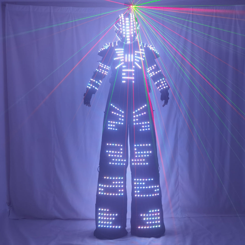Full Color Pixel LED Robot Costume David Guetta LED Robot Suit Laser Robot Jacket Ranger Stilts Clothes Luminous Costumes
