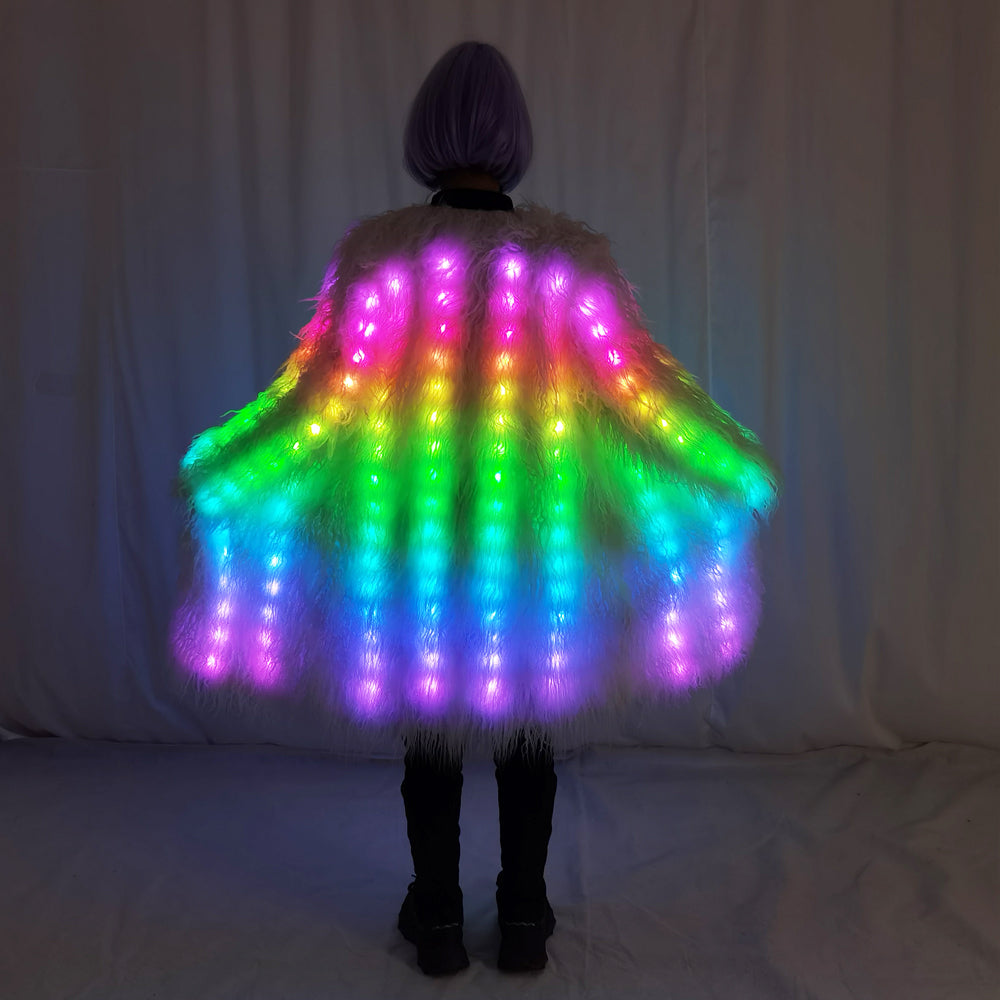 Women LED Luminous Fur Coat Remote Control Light Up Faux Fur Jacket for Party Festival - Temlaser.net