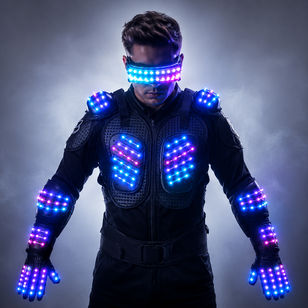 RGB Colorful Light Armor Outfit Glowing Clothe Show Dress Bar DJ MC Performance Robot Uomo Suit