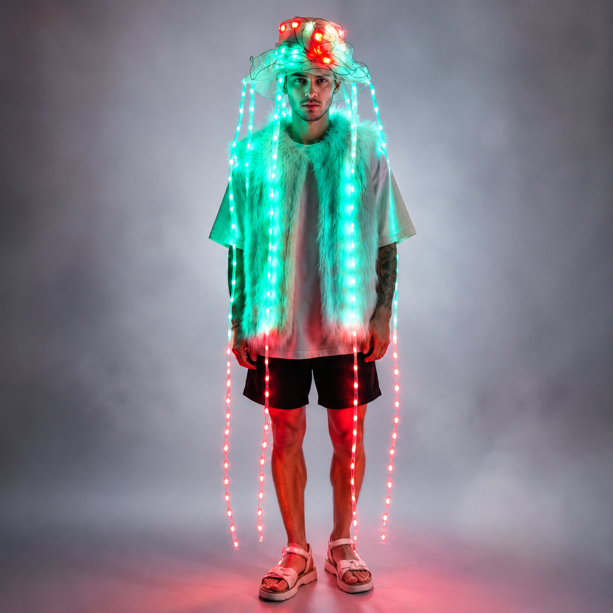 LED Jellyfish Hat Full Color Luminous Headwear Glowing Party Props