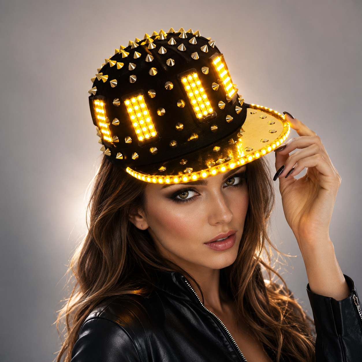 Unisex Punk Hedgehog Rock Rivet Cap Newest Unique Gold Silver Rivet LED Hat Fashion Snapback for Street Hip-hop Rivet man woman