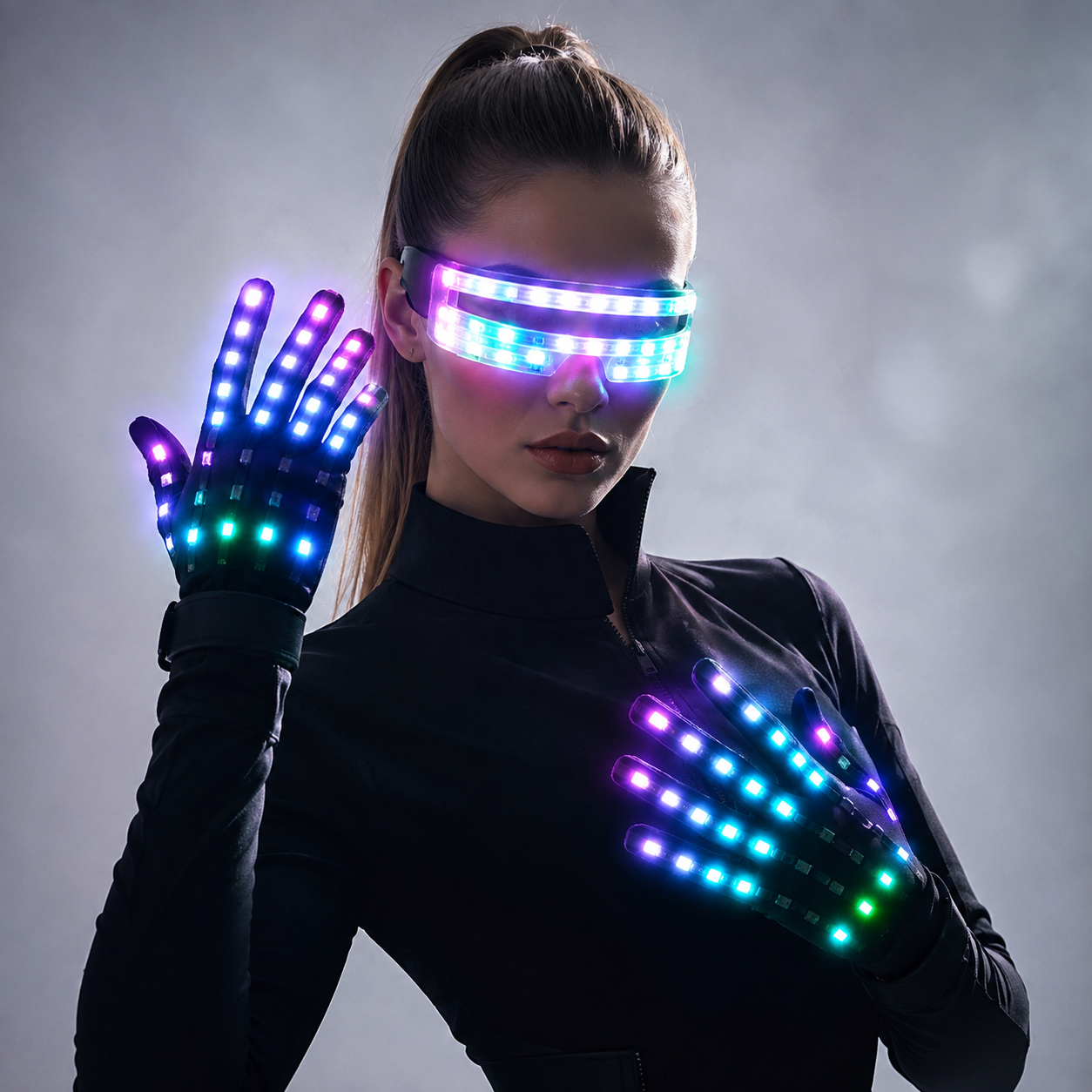 Guantes intermitentes que brillan en modo 360, luz LED Rave, iluminación para los dedos, manopla, suministros para fiestas, guantes brillantes, gafas, decoración de fiesta