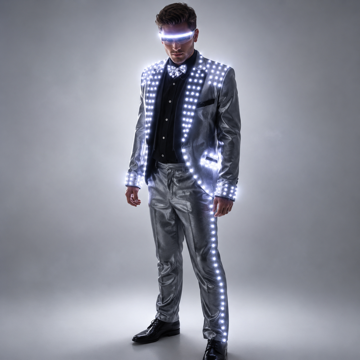 LED Tuxedo Costume with LED Glasses for Stage Dance and Ballroom Party Performance