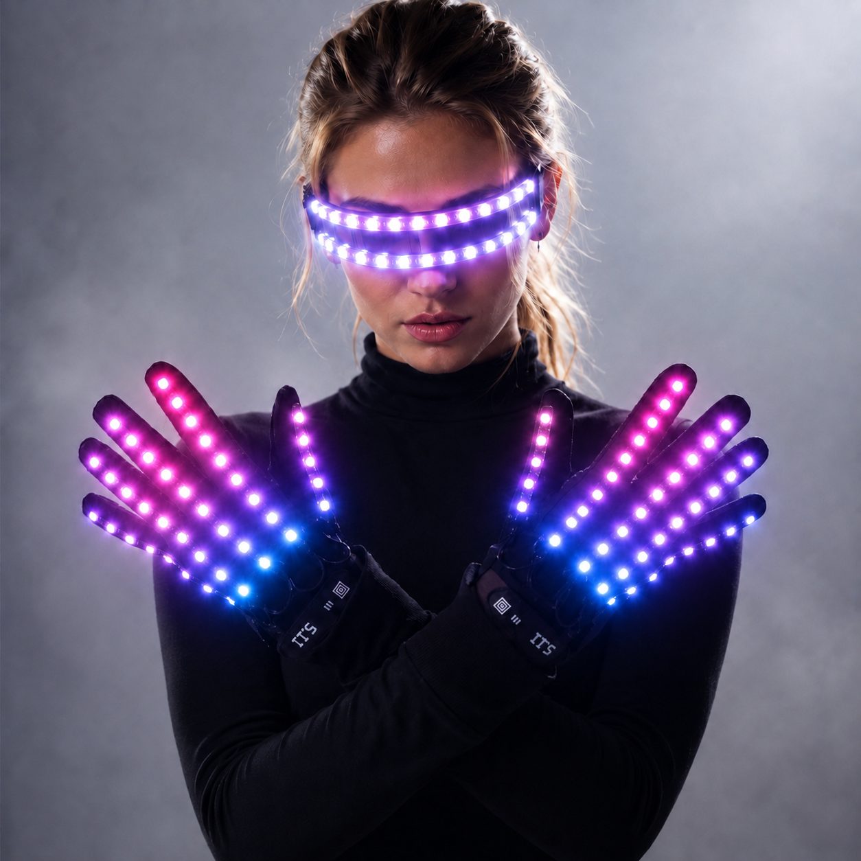 Guantes LED resplandecientes Rave, gafas parpadeantes con iluminación para los dedos, gafas iluminadas, disfraz Rave, decoración de fiesta, gafas de sol para DJ, decoración de Halloween