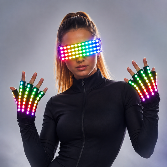 LED Gloves Full Color Rave Flashing Finger Remote Contorl Glowing Glasses Costume Props Party DJ Halloween Christmas Decor