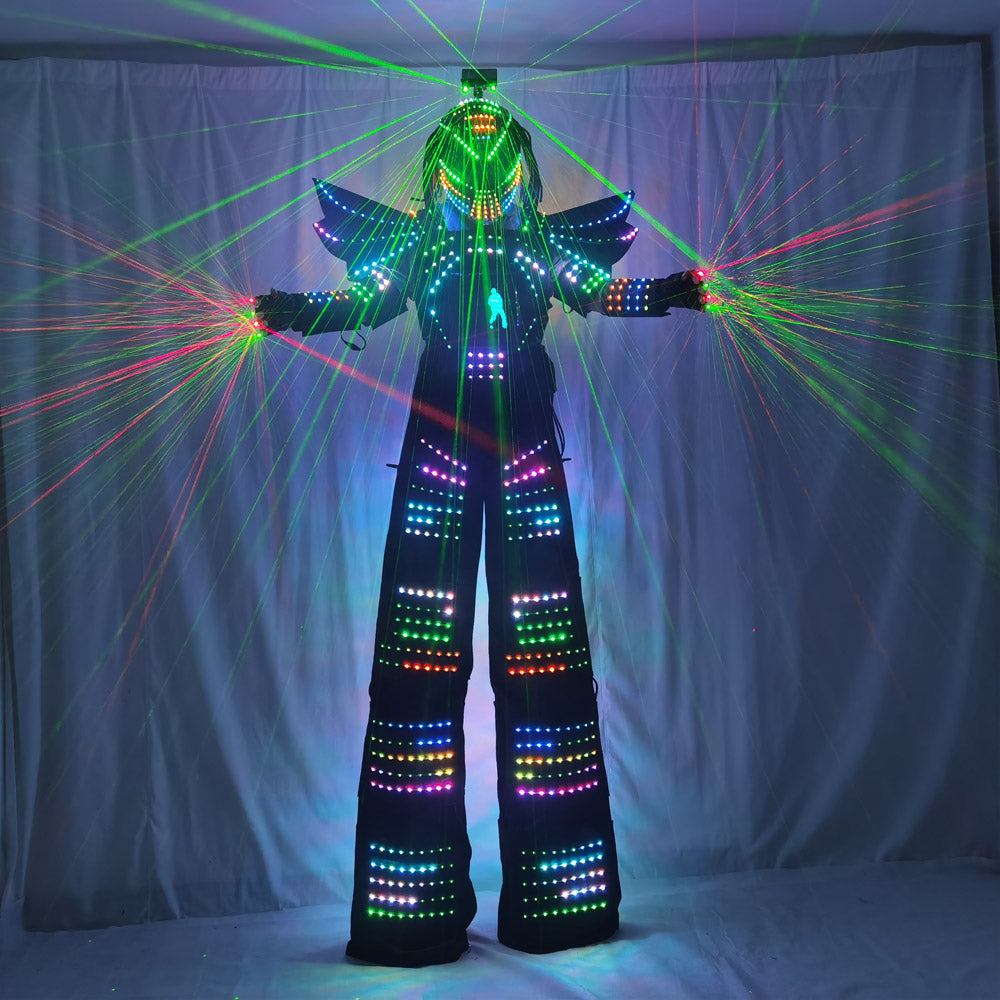 Full Color Pixel LED Robot Suit Stilts Walker Costume - Laser Gloves, Digital Screen DIY Text/Image/LOGO for Party Event Carnival
