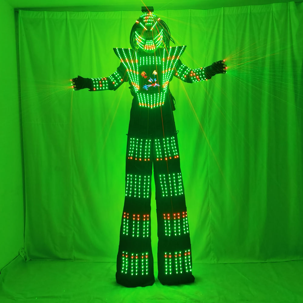Full Color Smart Pixels LED Robot Costume | Stilt Walking Suit with 7-Color RGB Glow for Dance Stage