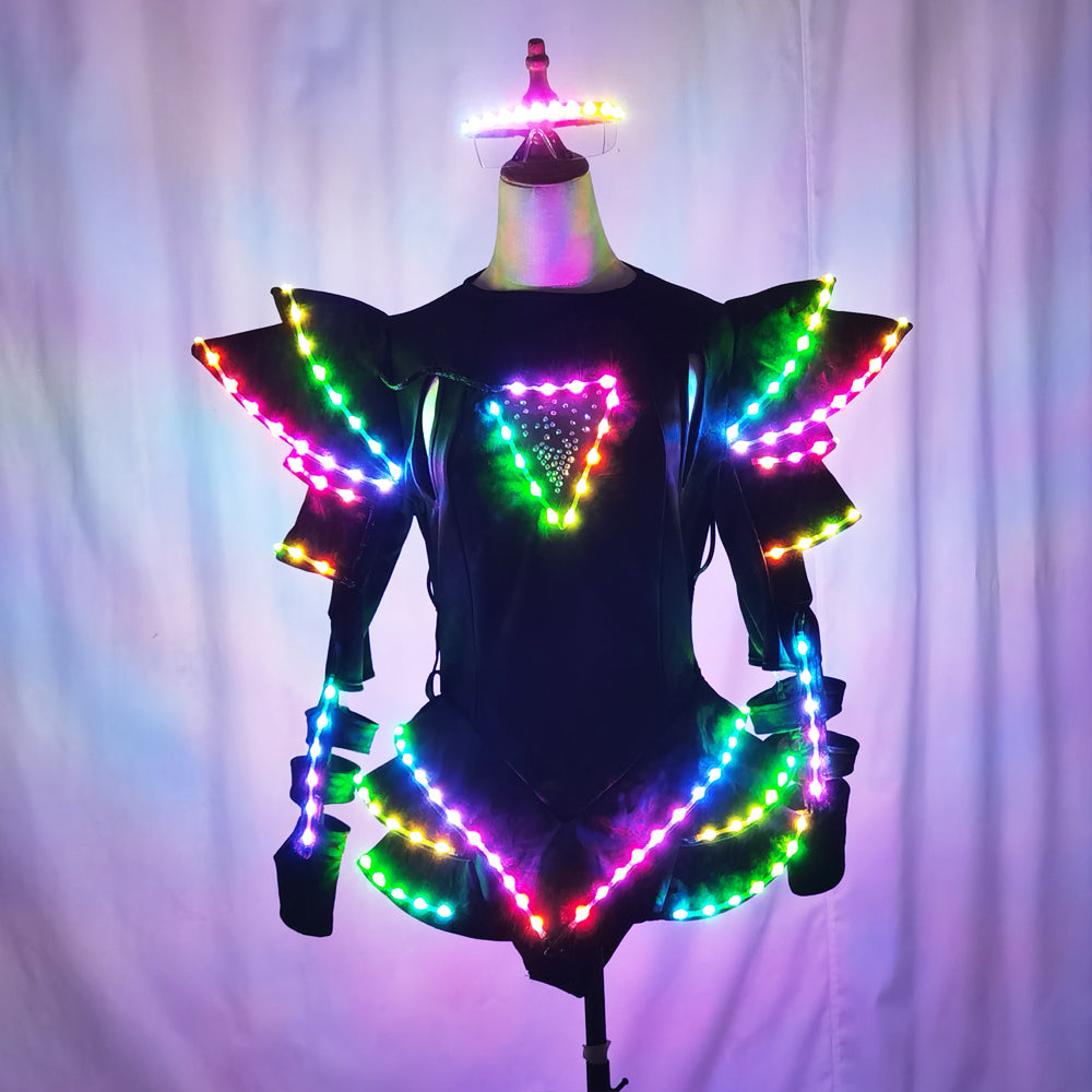 LED Female Warrior Suits - Luminous Glowing Costume for Women Ballroom Dance - Temlaser.net