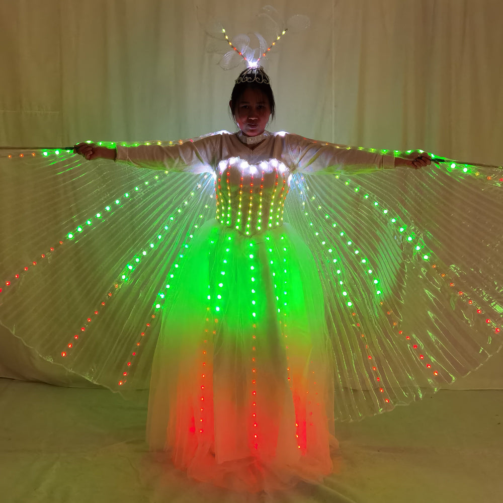 LED Wedding Dress Luminous Suits Light Clothing Glowing Wedding Skirt LED Wings for Women Ballroom Dance Dress