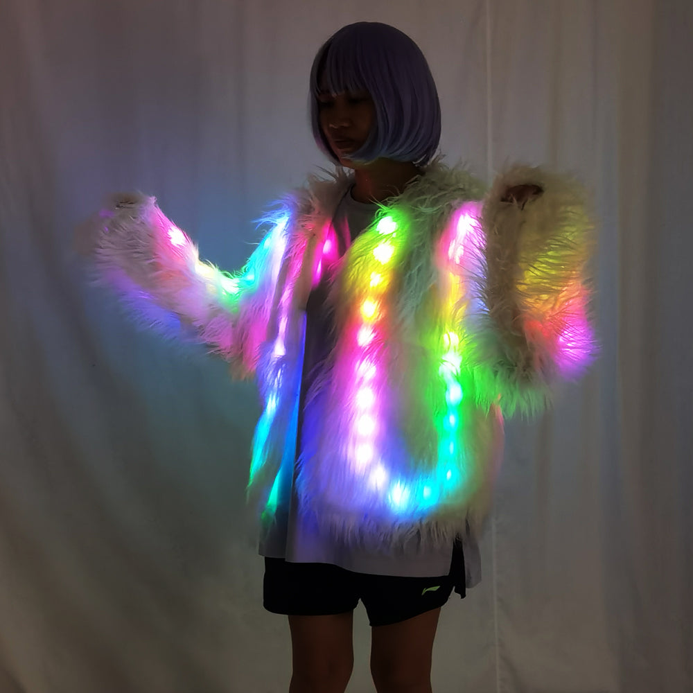 LED Faux Fur Decorative Overcoat | Light Up Christmas Party Jacket & Holiday Outerwear - Temlaser.net
