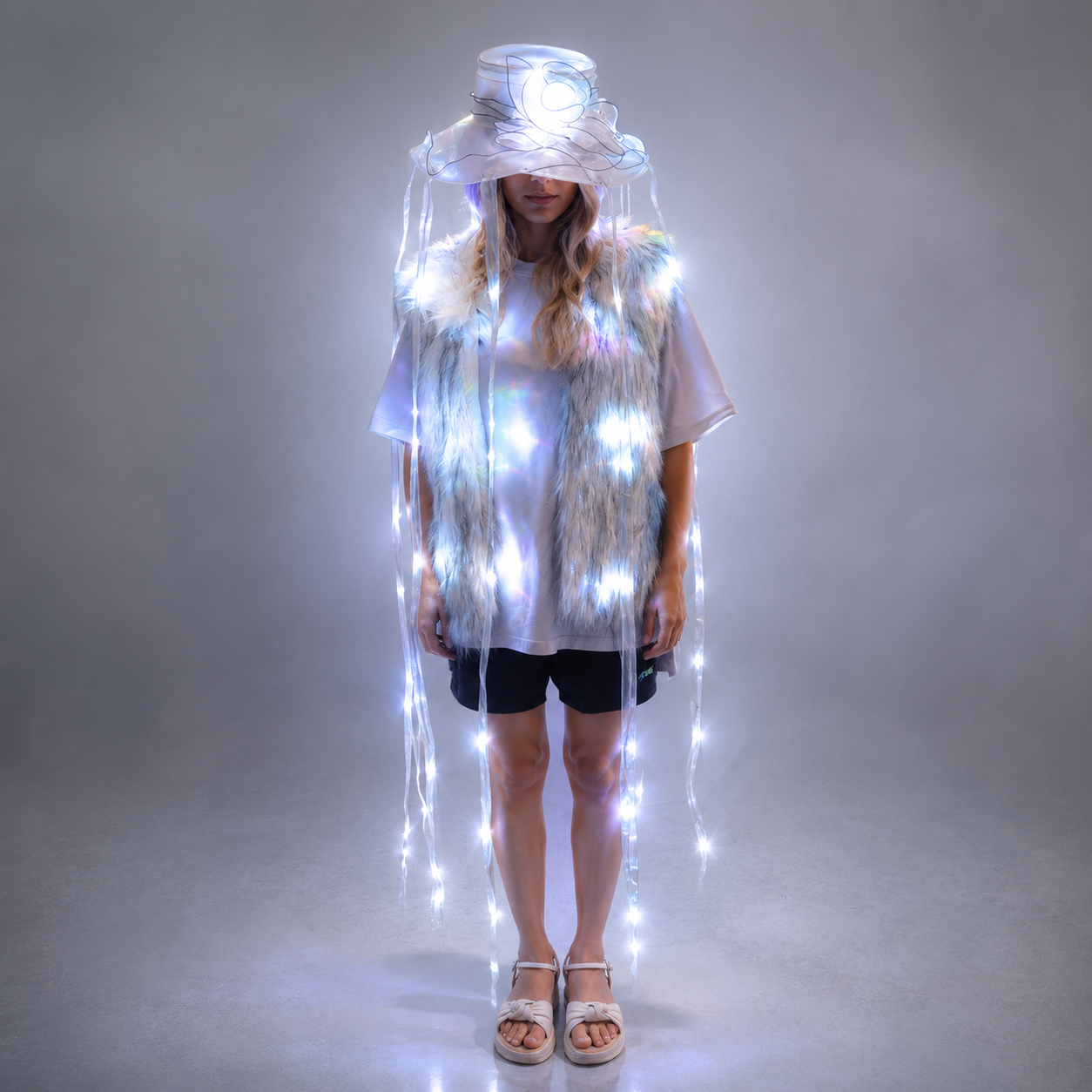 LED Jellyfish Hat Full Color Luminous Headwear Glowing Party Props