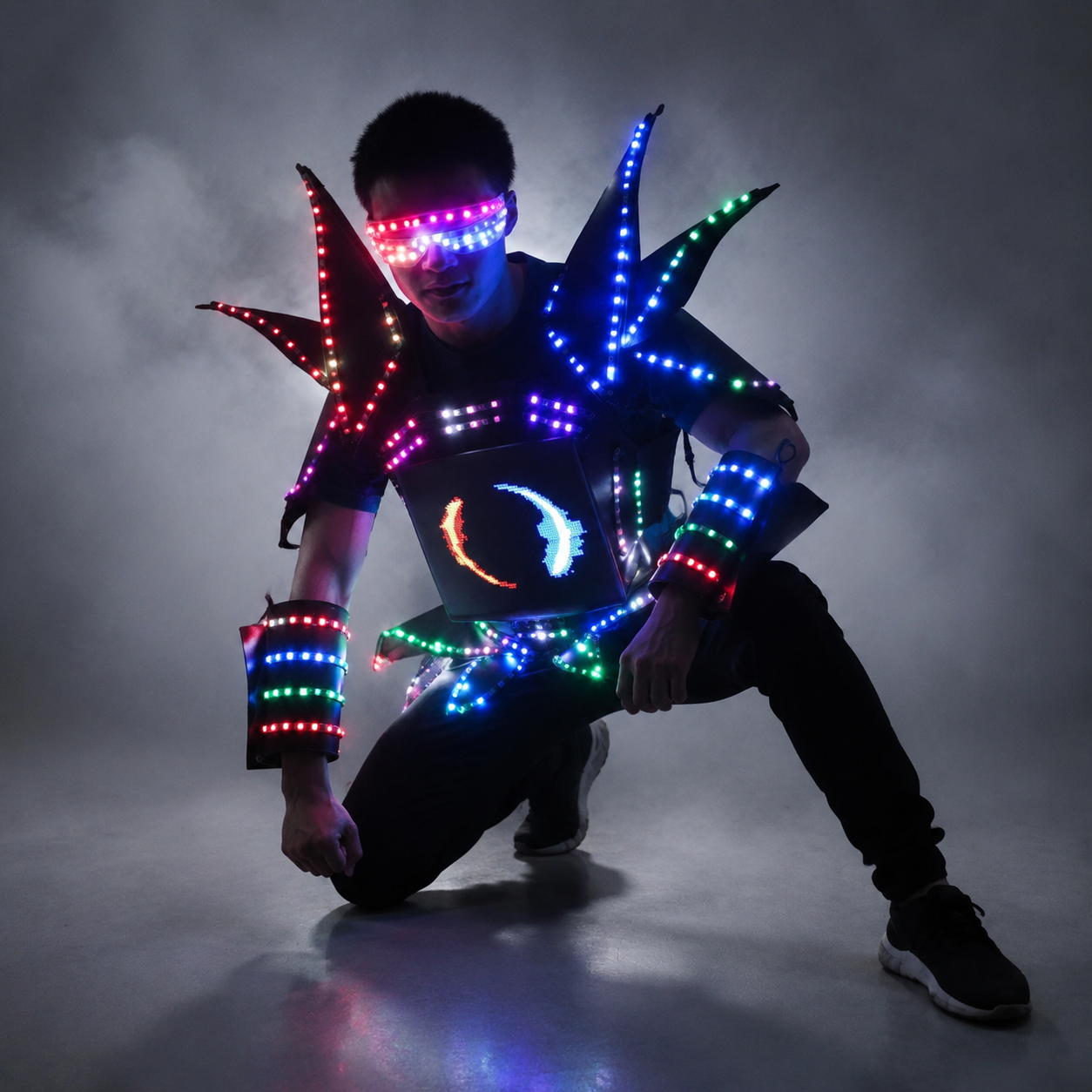 LED Robot Display Costumes Party Performance Wears Armor Suit Colorful Light Mirror Clothe Club Show Outfits Helmets Disco