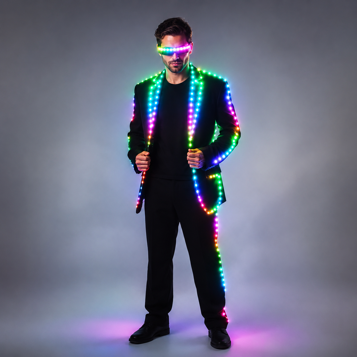 Chaqueta LED de control remoto digital a todo color LED para alojamiento de bares, vestido de hombre de boda Traje Tron