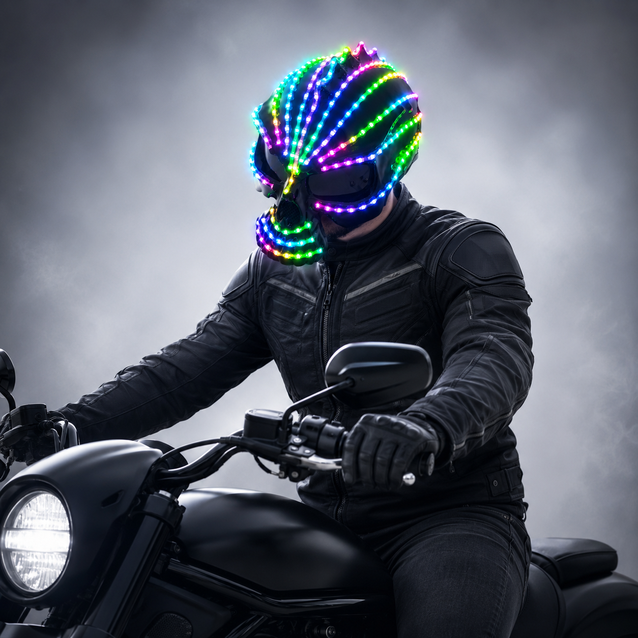 Unicorn LED Helmet Monochrome Full Color Lighting Racing Hat Mask Waterfall Effect Glowing Robot Suit Party Dress Accessories