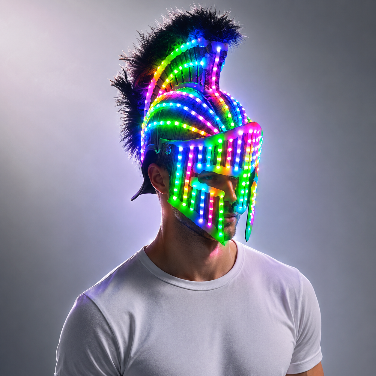 LED Medieval Knight Gladiator Helmet Spartan Mask Roman Warrior Greek Costume Helmet Glowing Robot Suit Party Costume