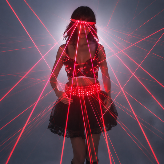 Red LED Laser Suit for Nightclub Performers with Laser Bra and Glasses