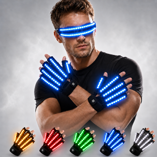 LED Glow Gloves Rave Light Flashing Finger Lighting Glow Mittens Magic Black Luminous Gloves Party Supplies Halloween
