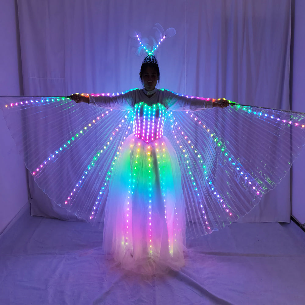 LED Wedding Dress Luminous Suits Light Clothing Glowing Wedding Skirt LED Wings for Women Ballroom Dance Dress