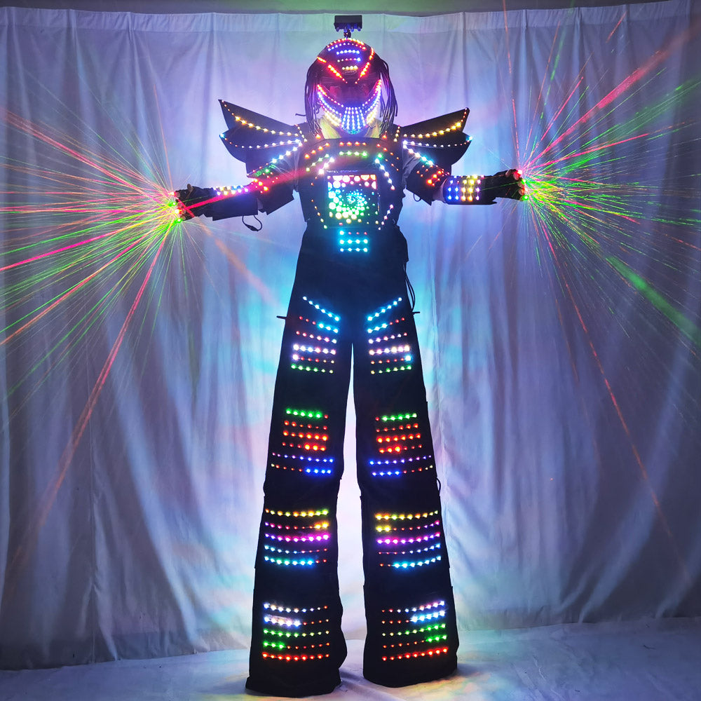 Full Color Pixel LED Robot Suit Stilts Walker Costume - Laser Gloves, Digital Screen DIY Text/Image/LOGO for Party Event Carnival