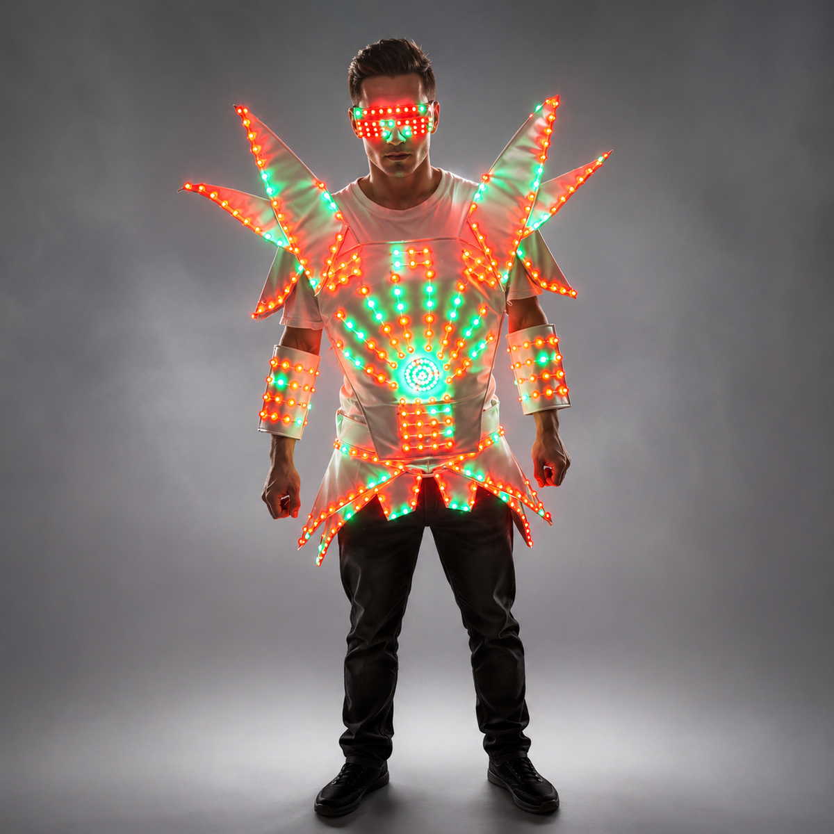 LED Dance Robot Costume Silver White Leather Robot Suit, Stage Perform ...