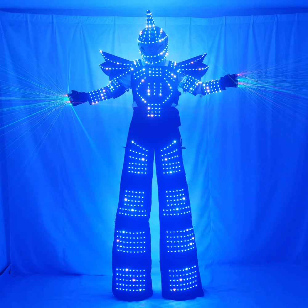 Full Color Pixel LED Robot Costume Clothes Stilts Walker Costume LED Suit Costume Helmet Laser Gloves CO2 Gun Jet Machine