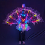 Carica l&#39;immagine nel visualizzatore di Gallery, Full Color LED Peacock Wings Nightclub Catwalk Model Dance Party Stage Performance Wear Dress Women Girl Ballet Skirt
