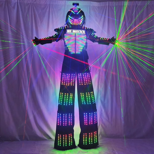 Female LED Robot Costume Clothes Stilt Walking Lights Up Suit for Laser Glove Show Wedding Birthday Party Large Parade Light