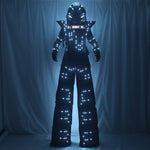 Carica l&#39;immagine nel visualizzatore di Gallery, LED Robot Costume Clothes Full Color Chest Display White Silver Leather Stilt Walking Luminous Suit Jacket Laser Glove Helmet
