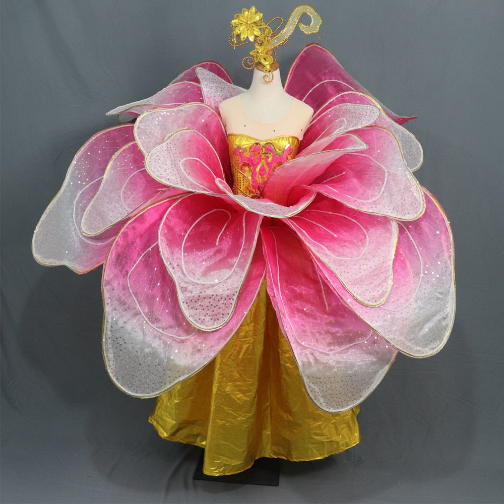 Full Color LED Petal Skirt Flower Opening Dance Big Swing Dress Modern Dance Performance Dress LED Robot Suit Blossom Long Dress