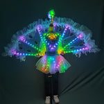 Carica l&#39;immagine nel visualizzatore di Gallery, Full Color LED Peacock Wings Nightclub Catwalk Model Dance Party Stage Performance Wear Dress Women Girl Ballet Skirt
