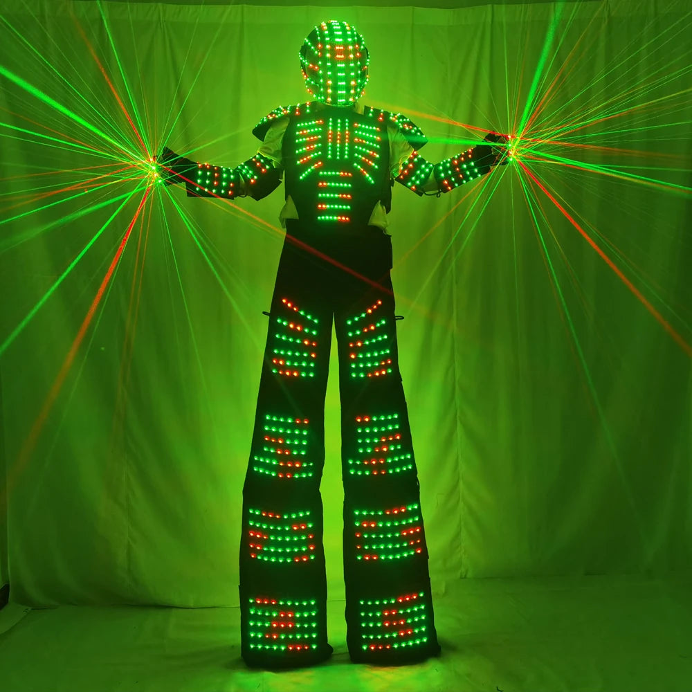 Full Color Pixel LED Robot Costume David Guetta LED Robot Suit Laser Robot Jacket Ranger Stilts Clothes Luminous Costumes