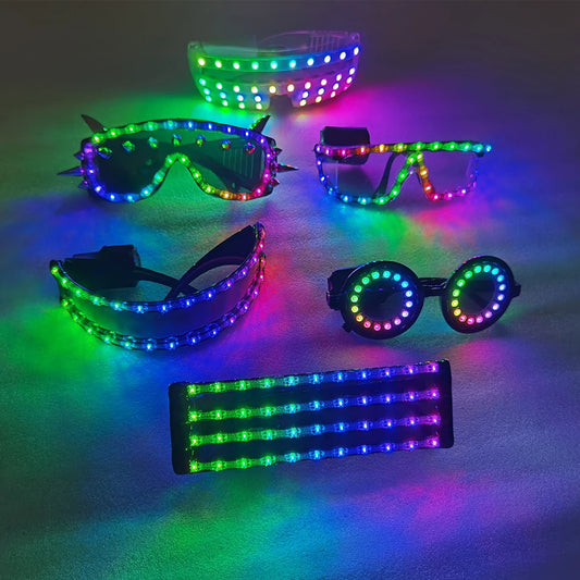 Pixel Smart LED Goggles Laser Glasses with Pads Intense Multi-colored 350 Modes Rave EDM Party Luminous Stage Costumes