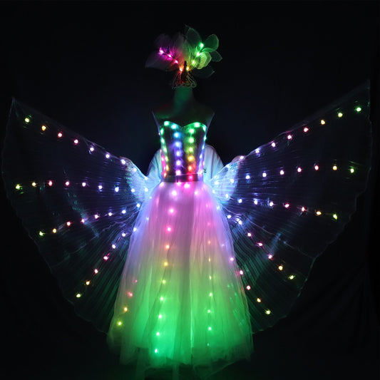LED Wedding Dress Luminous Suits Light Clothing Glowing Wedding Skirt LED Wings for Women Ballroom Dance Dress