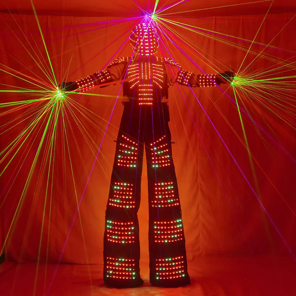 Full Color Pixel LED Robot Costume David Guetta LED Robot Suit Laser Robot Jacket Ranger Stilts Clothes Luminous Costumes