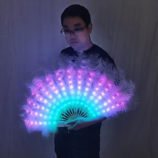 Full Color Ostrich Feathers LED Fan Performance Dancing Lights Fans Night Show Singer DJ Costumes Halloween Party Gifts