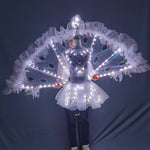 تحميل الصورة في عارض المعرض ،Full Color LED Peacock Wings Nightclub Catwalk Model Dance Party Stage Performance Wear Dress Women Girl Ballet Skirt
